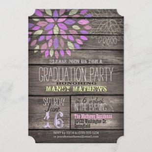Purple, Pink, Green Rustic Graduation Party Invitation
