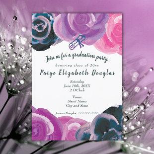 Purple Pink Roses Graduation Party Invitations