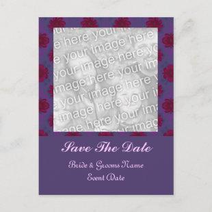 Purple Red floral Save the Date Announcement Postcard