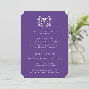 Purple Registered Nurse Caduceus+Laurel Wreath Invitation