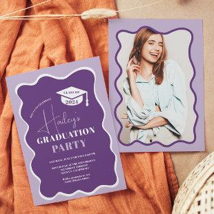 Purple retro wavy frame photo graduation invitation