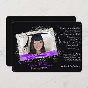Purple Ribbon with Glitter Graduation Invitation