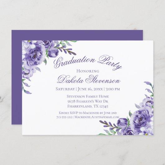 Purple Roses | Elegant Watercolor Graduation Invitation