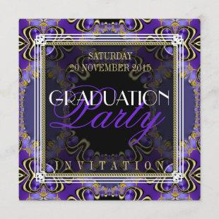 Purple Royal Art Deco Graduation Party Invitations