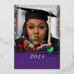 Purple Silver Confetti Graduation Announcement
