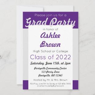 Purple Silver Grad Party Bold Graduation Invitation