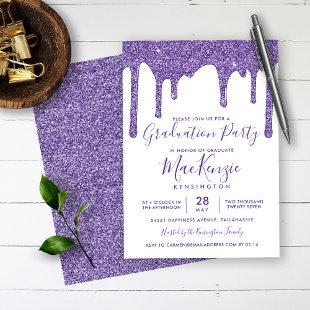 Purple Sparkle Glitter Drips Graduation Party Invi Invitation