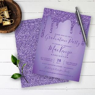 Purple Sparkle Glitter Drips Graduation Party Invitation