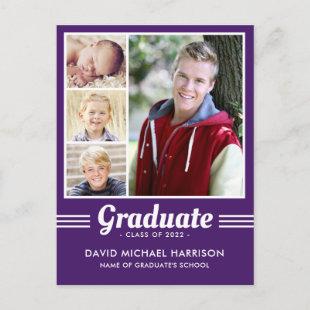 Purple Sporty Multi-Photo Graduation Postcard