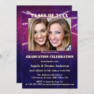 Purple String Lights Photo Graduation Invitation