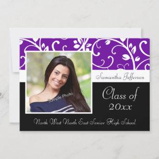 Purple Swirly Vine Photo Graduation Announcement