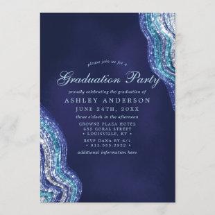 Purple Teal Agate Geode Gemstone Graduation Party Invitation