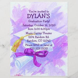 Purple theme graduation party flyer invitations