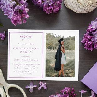 Purple Vintage Bow Photo Graduation Party Invitation