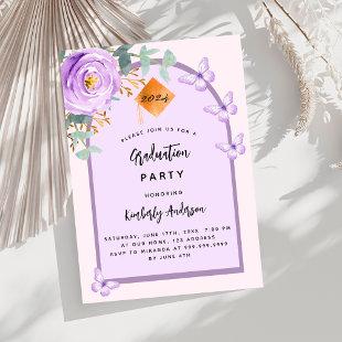 Purple violet pink floral arch Graduation Party Invitation