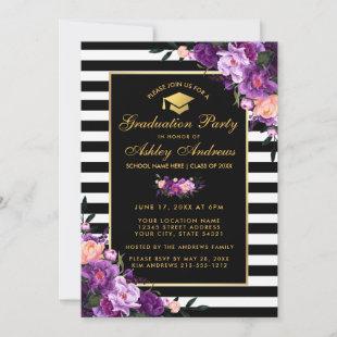 Purple Violet Striped Graduation Party Invite