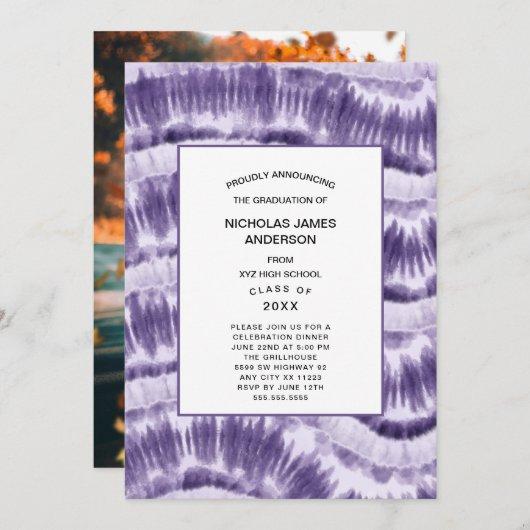 Purple Wave Tie Dye photo graduation invitation