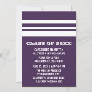 Purple/White Bold Stripe Graduation Invite