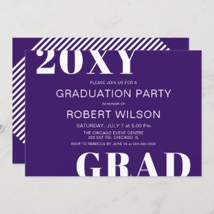 Purple White Bold Typography Graduation Party Invitation