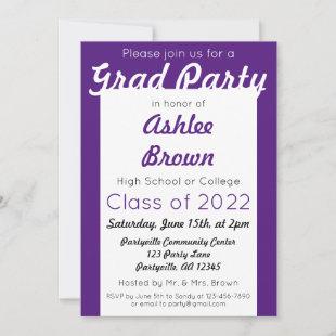 Purple White Grad Party Bold Graduation Invitation