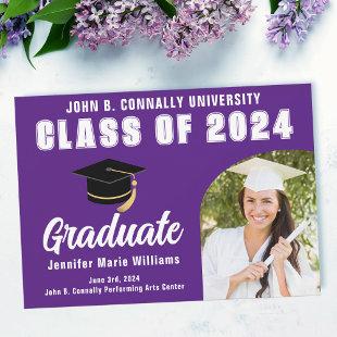 Purple White Graduate Bold 2024 Graduation Party Announcement