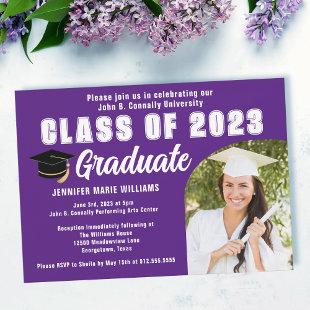 Purple White Graduate Photo 2023 Graduation Party Invitation