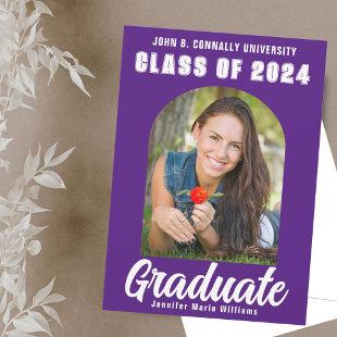 Purple White Graduate Photo Modern Bold Graduation Announcement