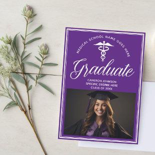 Purple White Medical School Photo Graduation Announcement