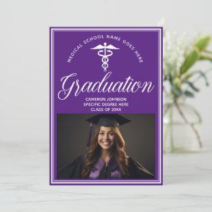 Purple White Medical School Photo Graduation Party Invitation