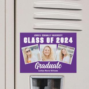 Purple White Photo Collage 2024 Graduate Magnet