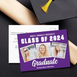 Purple White Photo Collage Class of 2024 Graduate Announcement Postcard
