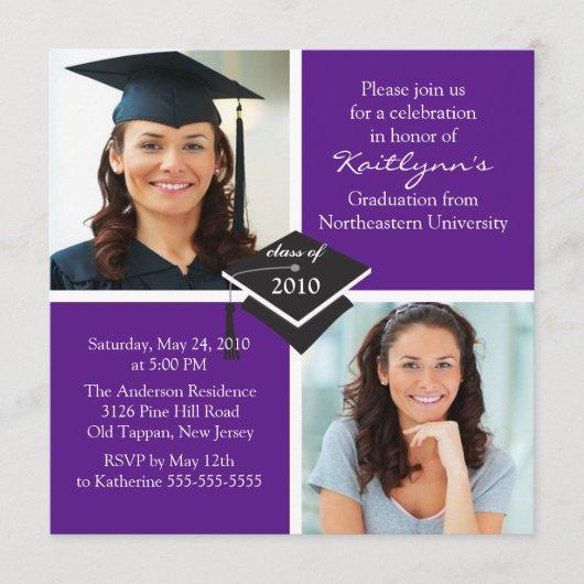 Purple & White Photo Graduation Invitation