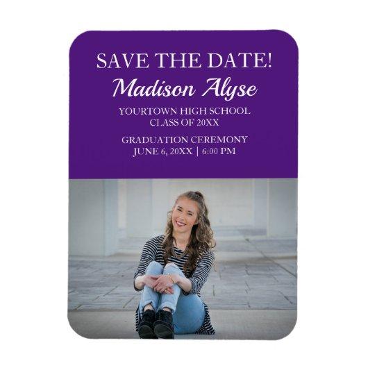 Purple White Photo Graduation Save the Date Magnet