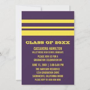 Purple/Yellow Bold Stripe Graduation Invite