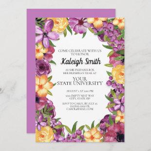 Purple Yellow Floral White CollegeTrunk Party Invitation
