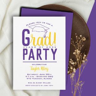 Purple Yellow Gold Graduation Party Invitation