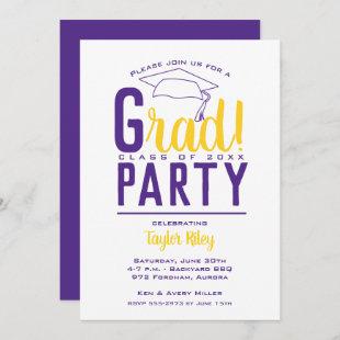 Purple Yellow Gold Graduation Party Invitations
