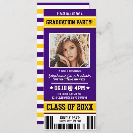 Purple|Yellow Sporty Graduation Party Ticket Invitation