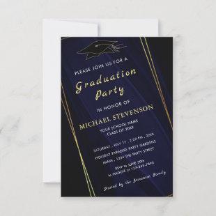 QR Code Gold Navy Blue Graduation Invitation Card