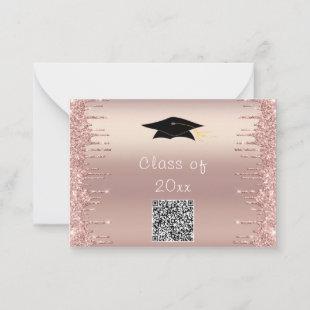 QR Code Grad Party Invitation Rose Gold Glitter