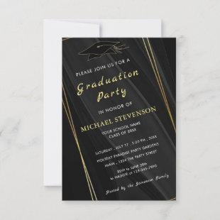 QR Code Info Gold Black Graduation Invitation Card