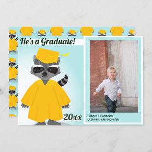 Raccoon Yellow Blue Graduation Photo Announcement
