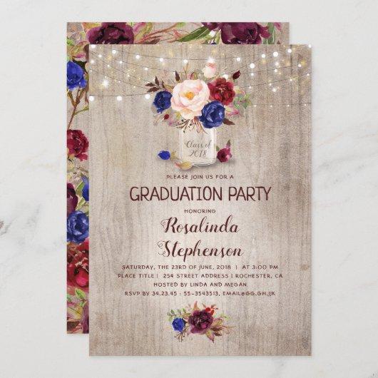 Radiant Blossoms Mason Jar Rustic Graduation Party Invitation