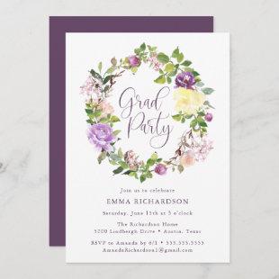 Radiant Purple Floral Wreath | Graduation Party Invitation