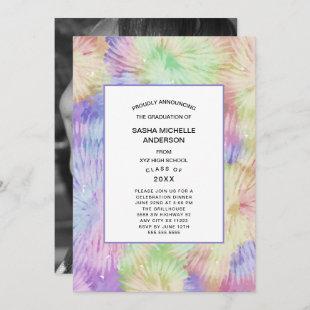 Rainbow Burst Tie Dye photo graduation invitation