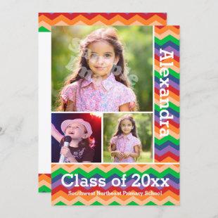Rainbow Chevron Kid's Photo Graduation Preschool/K Invitation