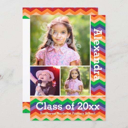 Rainbow Chevron Kid's Photo Graduation Preschool/K Invitation