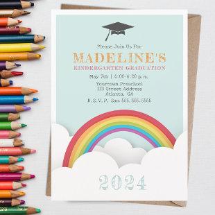 Rainbow Clouds Kids Kindergarten Graduation Invitation