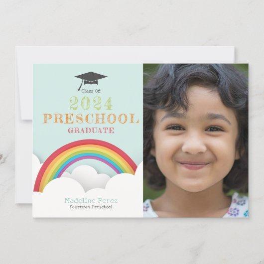 Rainbow Clouds Kids Preschool Graduation Photo Invitation