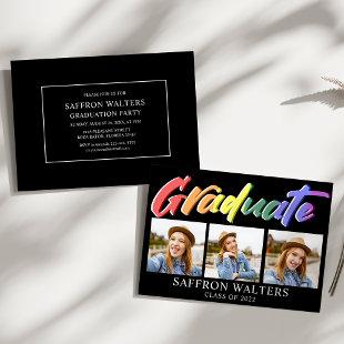 Rainbow Graduate 3 Photo Graduation Invitation